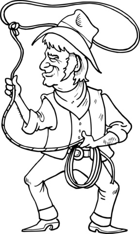 Cowboy Is Throwing The Lasso Loop Of Rope Coloring Page